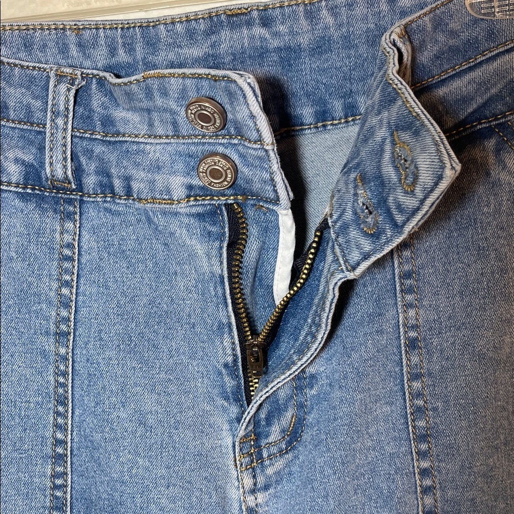 ALLIMY Light Wash High Waisted Wide Leg Jeans Raw Hem Women’s Stretch Size 12 - Picture 5 of 7